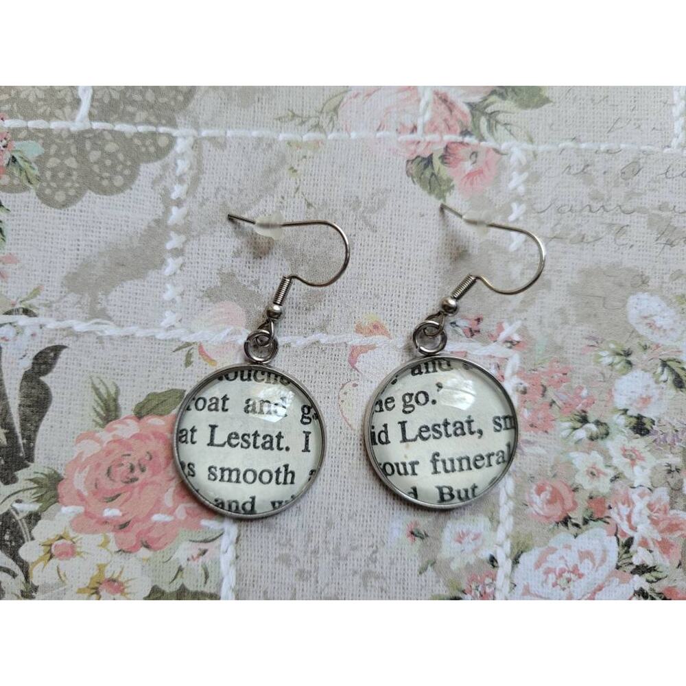 Lestat pendant earrings made with Interview with the Vampire book pages